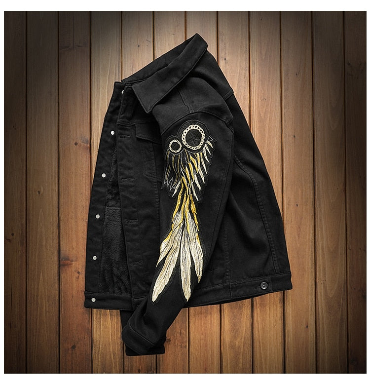 Pánská džínová bunda s motivem křídel
