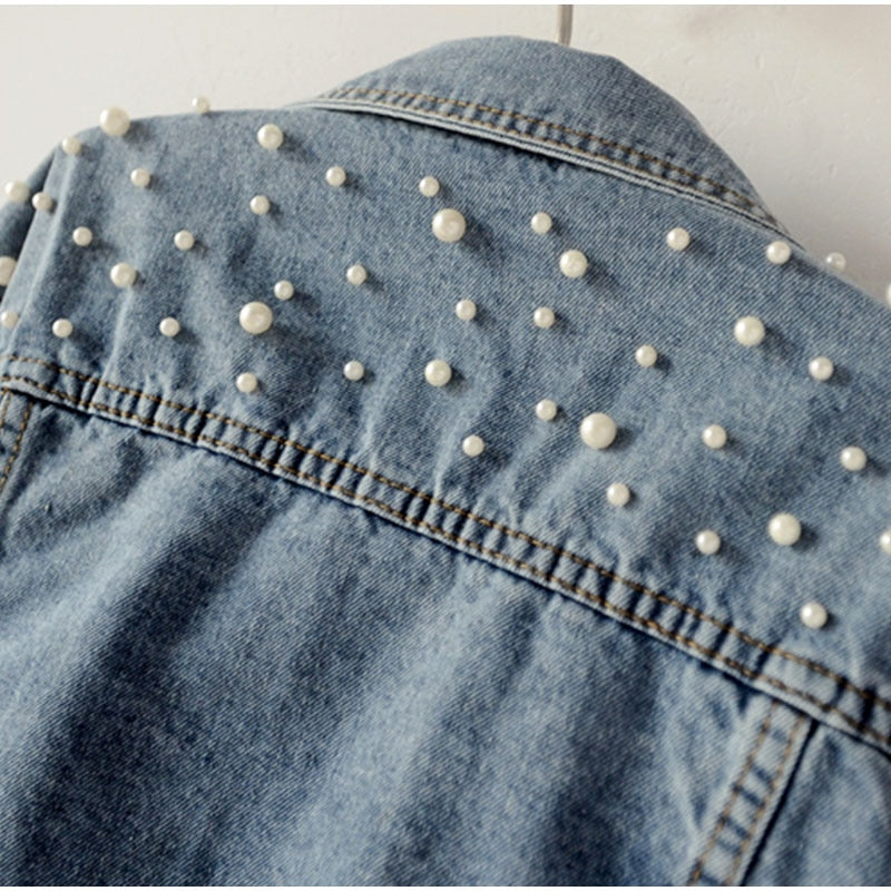 Dámská džínová bunda s perličkami
