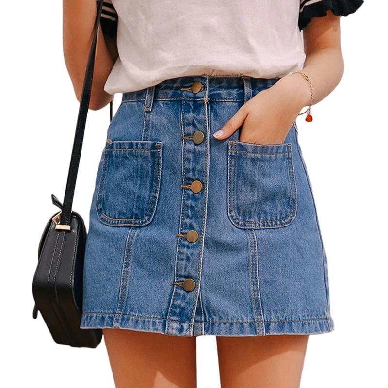 Dámská džínová sukně s vysokým pasem